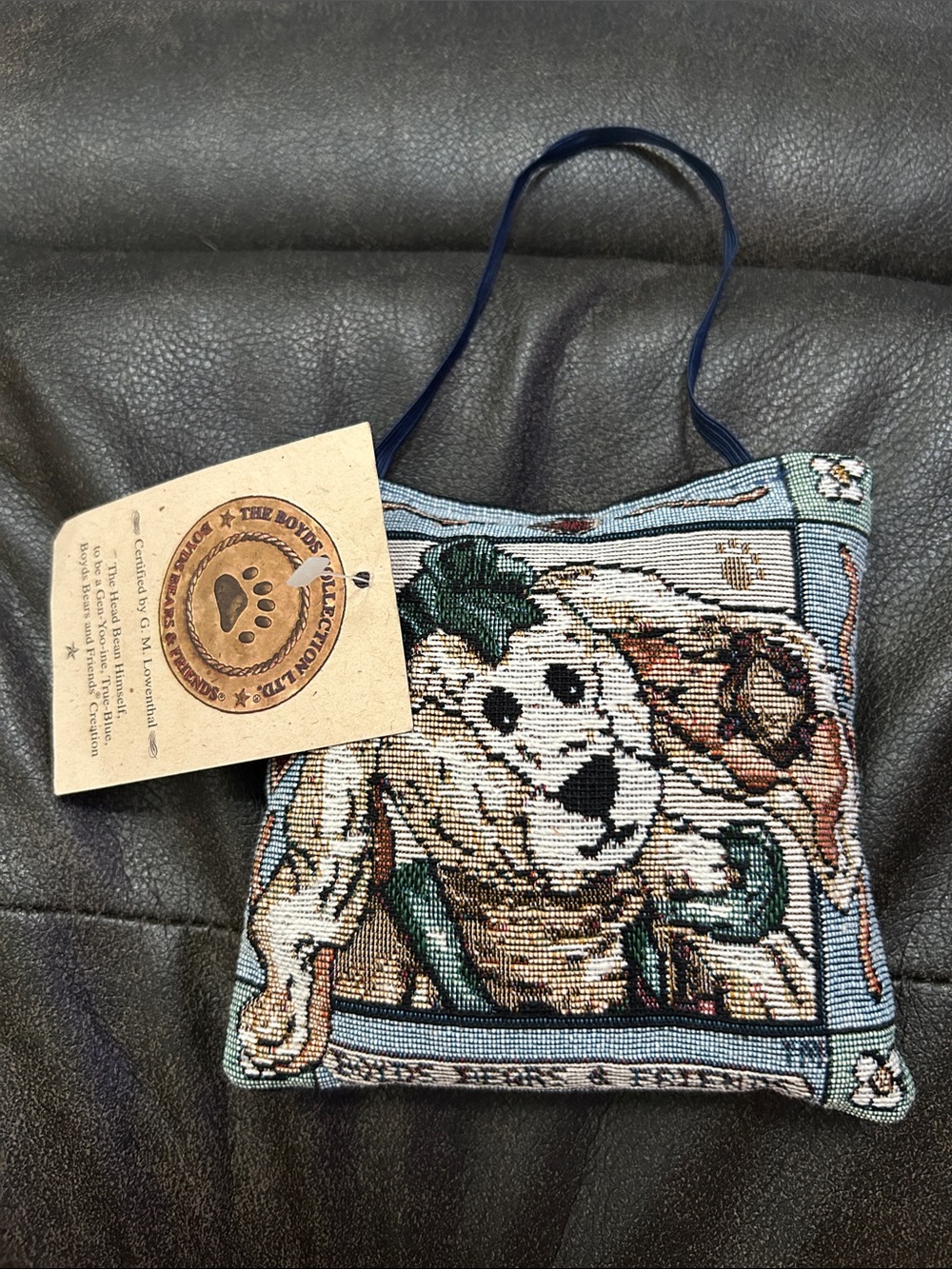 Boyds Bears Tapestry Dog Ornament Pillow - Blue, Tan, Green